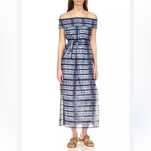 Micheal Michael Kors NWT shibori off the shoulder chambray white midi dress